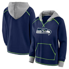 Seattle Seahawks Logo Athletic Women's Boom Fleece Pullover V-Neck Hoodie - College Navy Hoodies