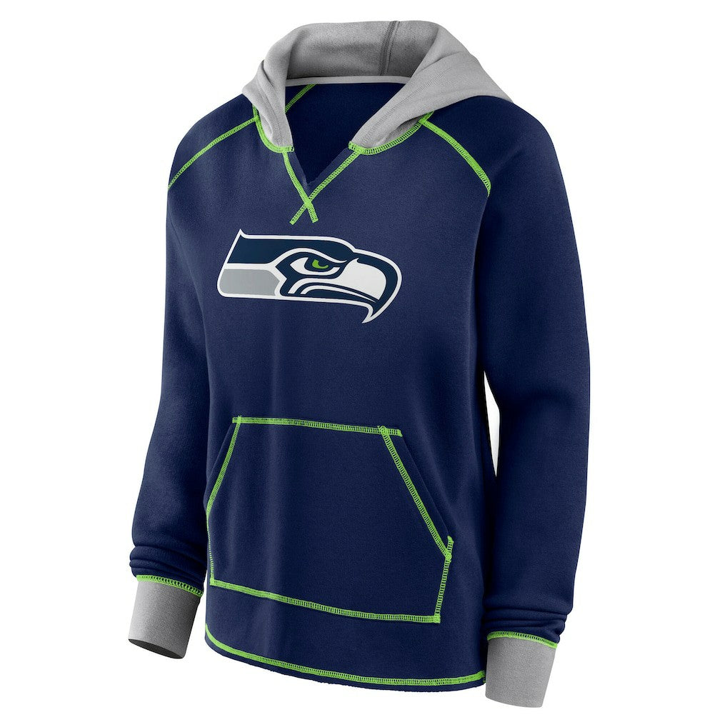 Seattle Seahawks Logo Athletic Women's Boom Fleece Pullover V-Neck Hoodie - College Navy Hoodies