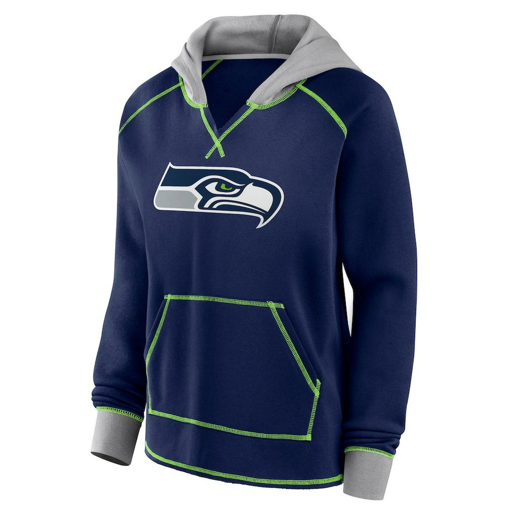 Seattle Seahawks Logo Athletic Women's Boom Fleece Pullover V-Neck Hoodie - College Navy Hoodies