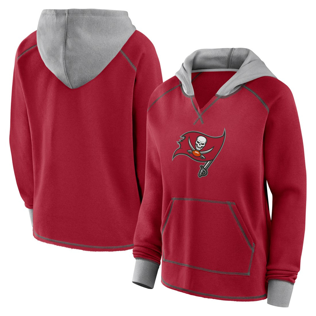 Tampa Bay Buccaneers Logo Athletic Women's Boom Fleece Pullover V-Neck Hoodie - Red Hoodies
