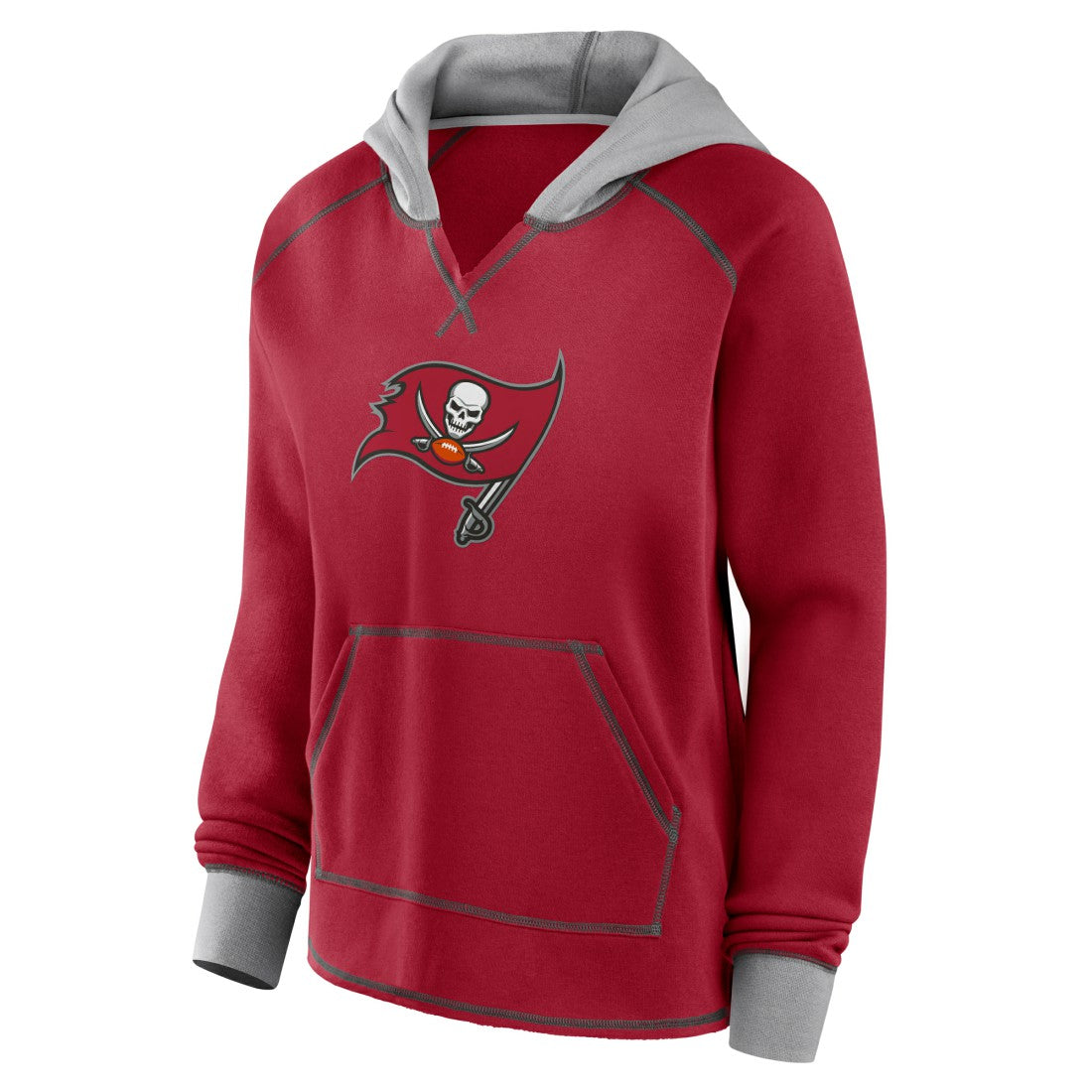 Tampa Bay Buccaneers Logo Athletic Women's Boom Fleece Pullover V-Neck Hoodie - Red Hoodies