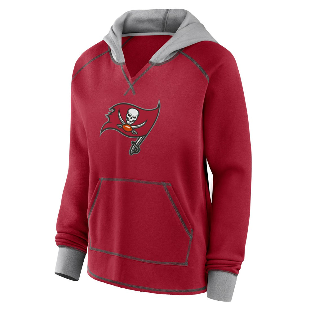 Tampa Bay Buccaneers Logo Athletic Women's Boom Fleece Pullover V-Neck Hoodie - Red Hoodies
