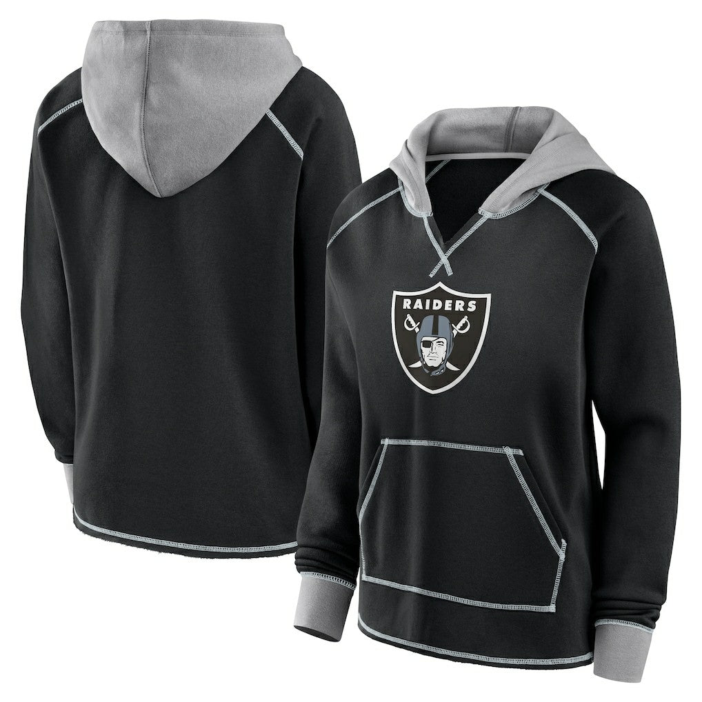 Las Vegas Raiders Logo Athletic Women's Boom Fleece Pullover V-Neck Hoodie - Black Hoodies