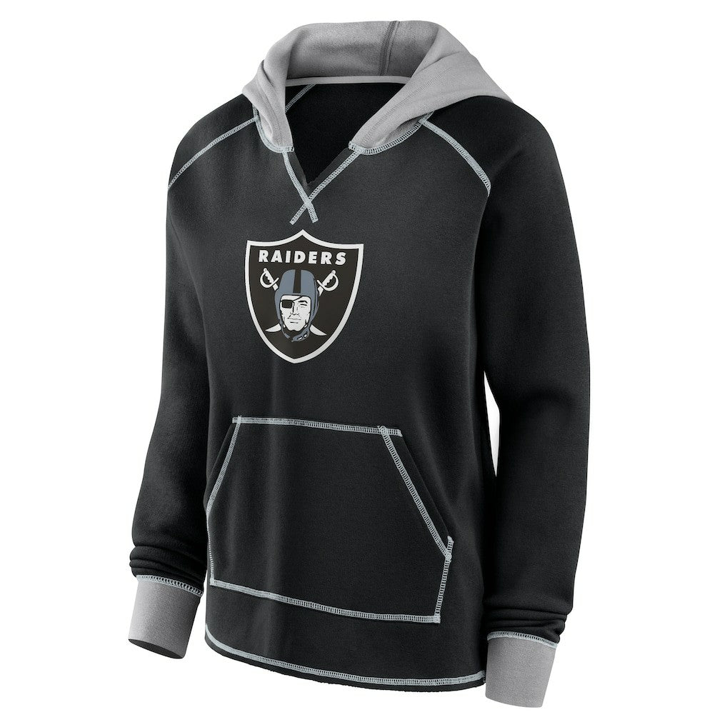 Las Vegas Raiders Logo Athletic Women's Boom Fleece Pullover V-Neck Hoodie - Black Hoodies