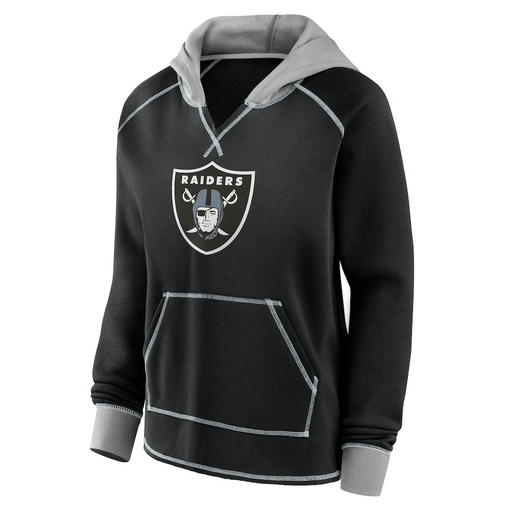Las Vegas Raiders Logo Athletic Women's Boom Fleece Pullover V-Neck Hoodie - Black Hoodies