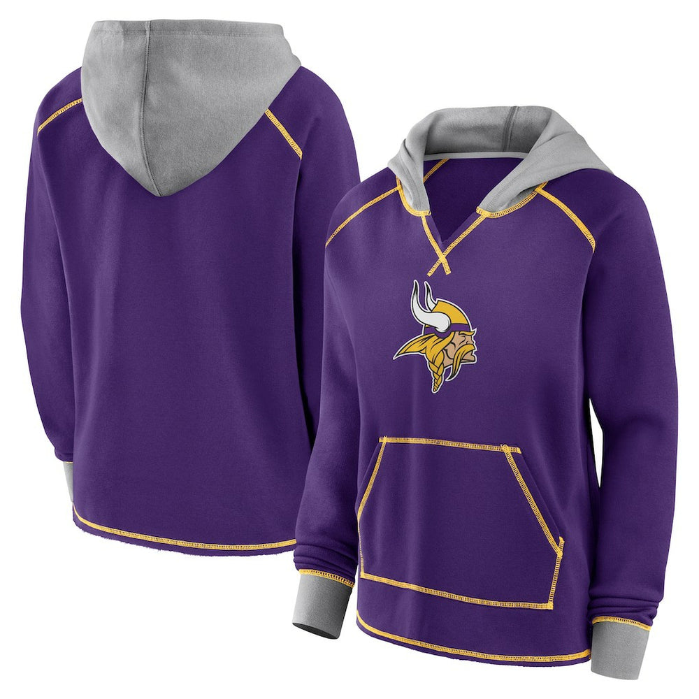 Minnesota Vikings Logo Athletic Women's Boom Fleece Pullover V-Neck Hoodie - Purple Hoodies