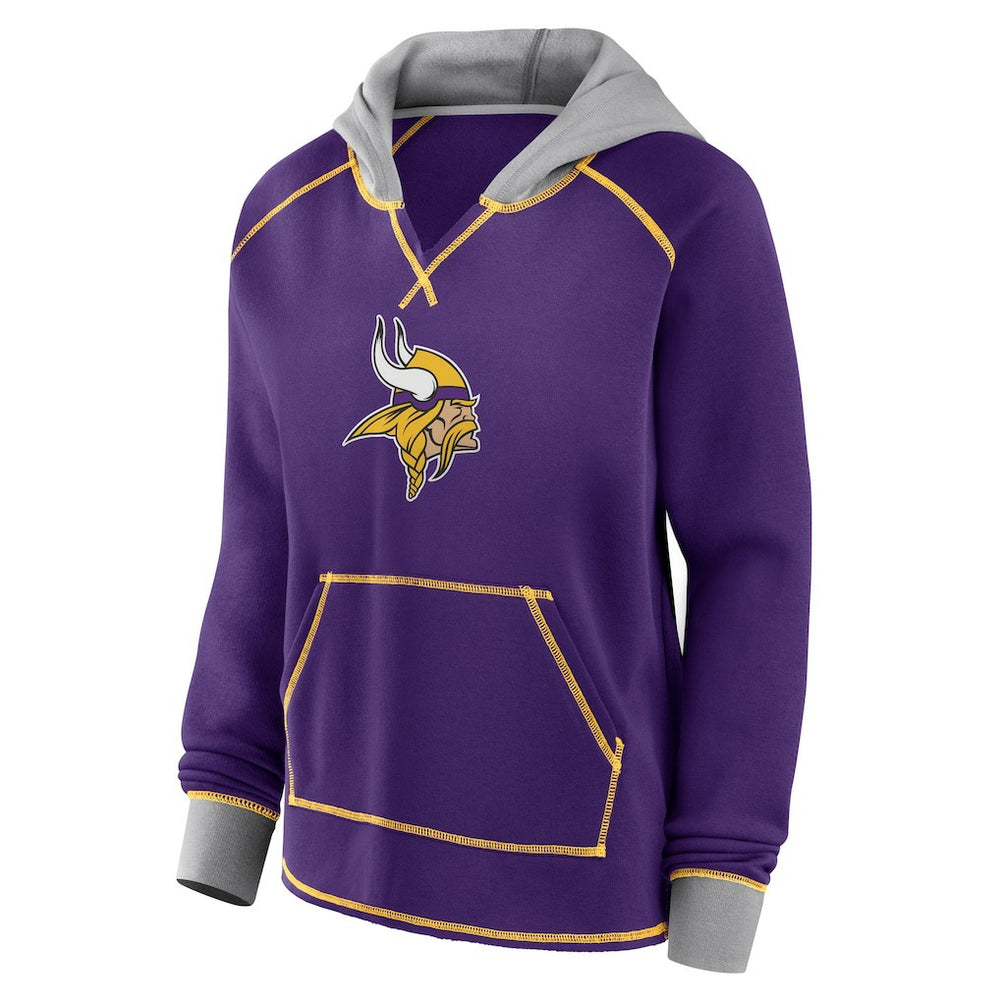 Minnesota Vikings Logo Athletic Women's Boom Fleece Pullover V-Neck Hoodie - Purple Hoodies