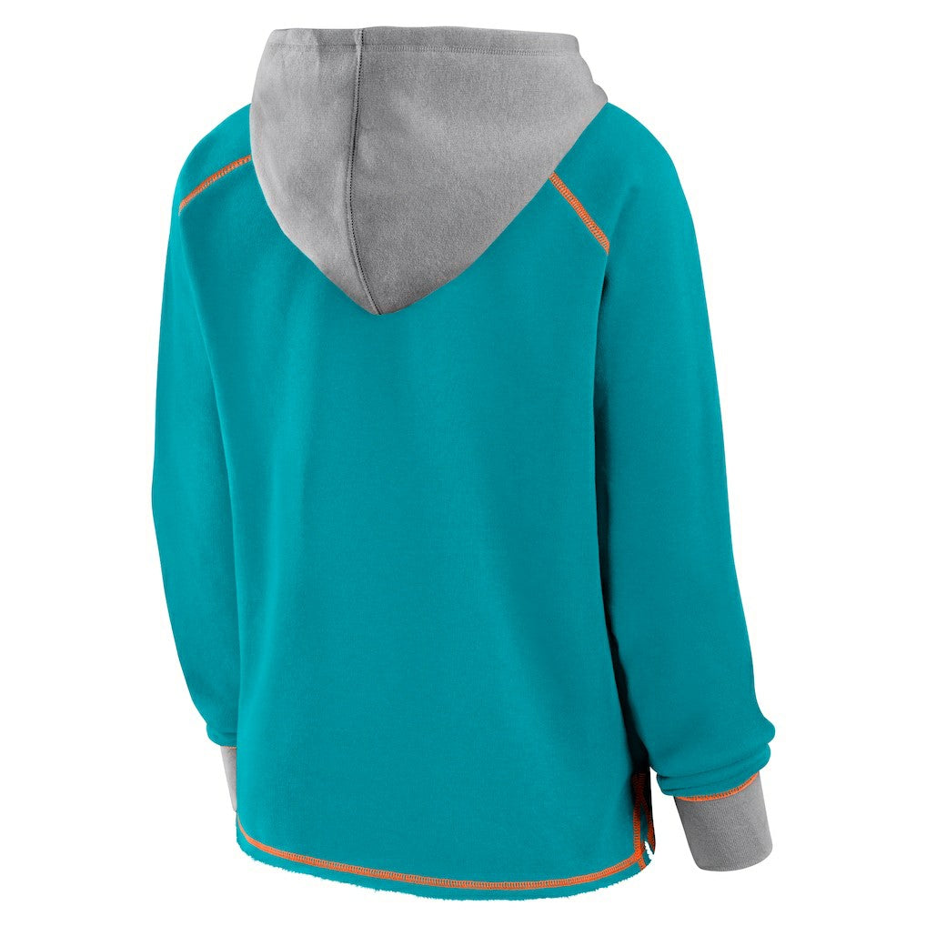 Miami Dolphins Logo Athletic Women's Boom Fleece Pullover V-Neck Hoodie - Aqua Hoodies