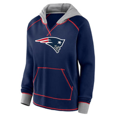 New England Patriots Logo Athletic Women's Boom Fleece Pullover V-Neck Hoodie - Navy Hoodies
