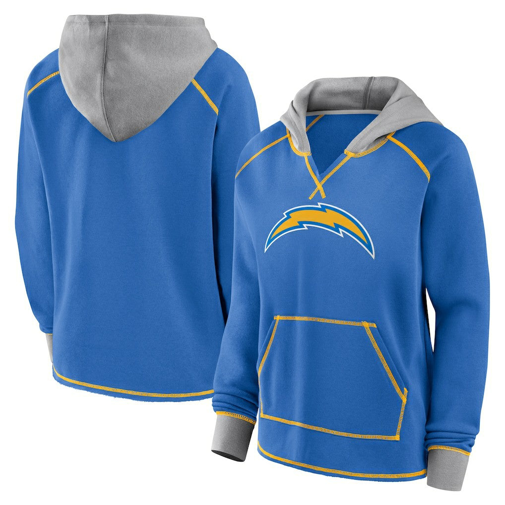 Los Angeles Chargers Logo Athletic Women's Boom Fleece Pullover V-Neck Hoodie - Powder Blue Hoodies