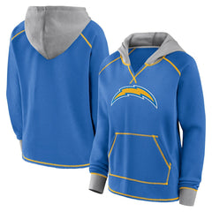 Los Angeles Chargers Logo Athletic Women's Boom Fleece Pullover V-Neck Hoodie - Powder Blue Hoodies