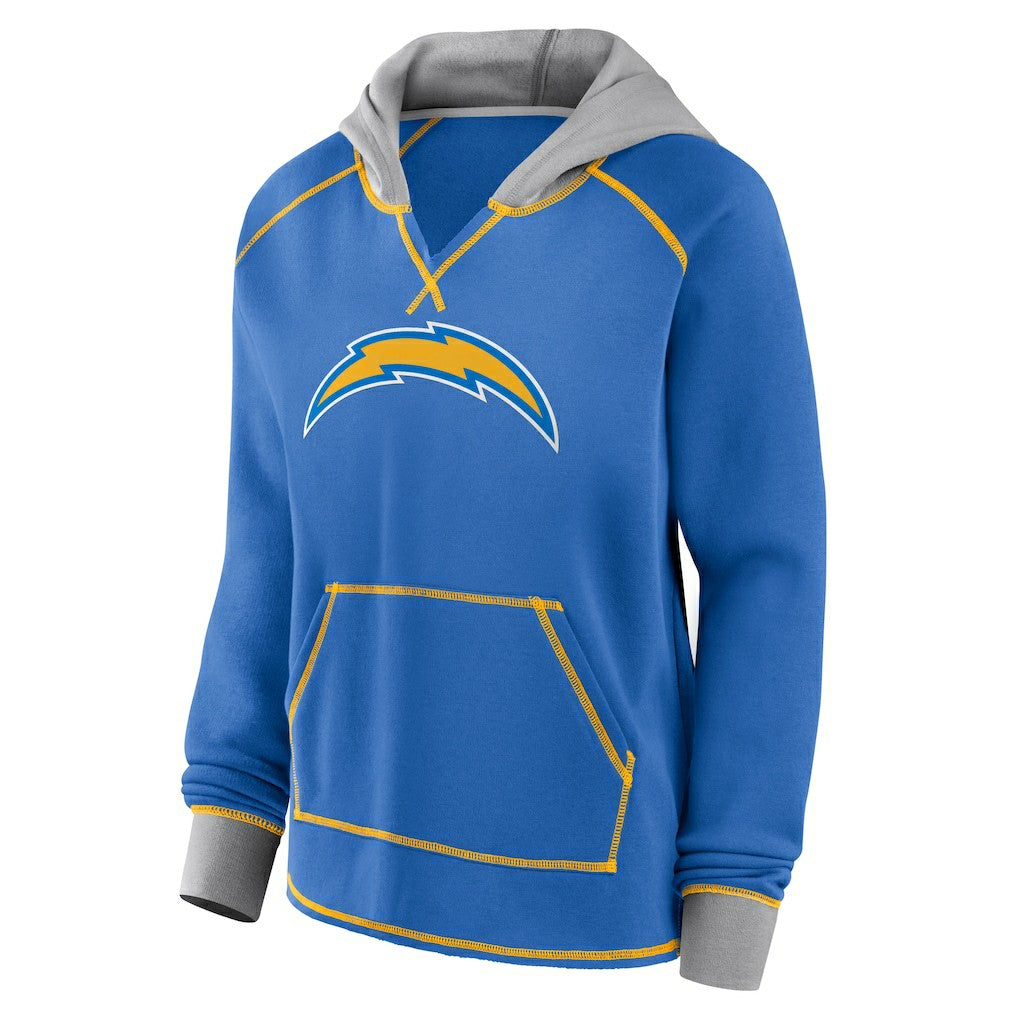 Los Angeles Chargers Logo Athletic Women's Boom Fleece Pullover V-Neck Hoodie - Powder Blue Hoodies