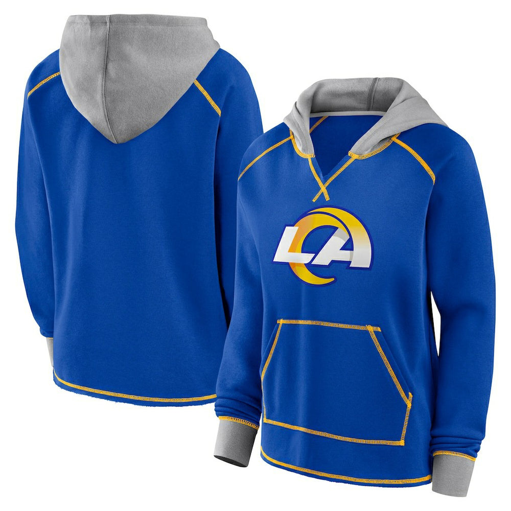 Los Angeles Rams Logo Athletic Women's Boom Fleece Pullover V-Neck Hoodie - Royal Hoodies