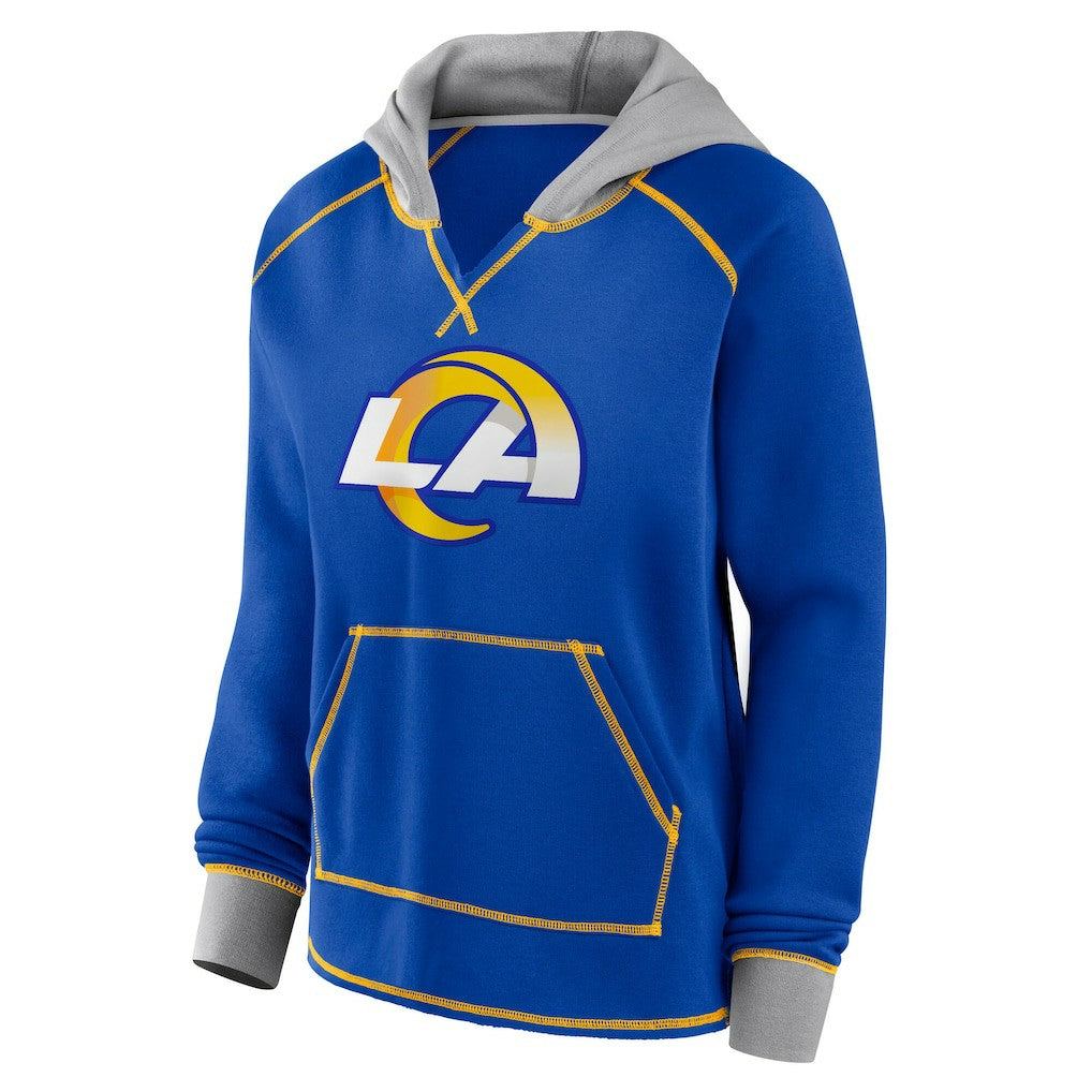 Los Angeles Rams Logo Athletic Women's Boom Fleece Pullover V-Neck Hoodie - Royal Hoodies