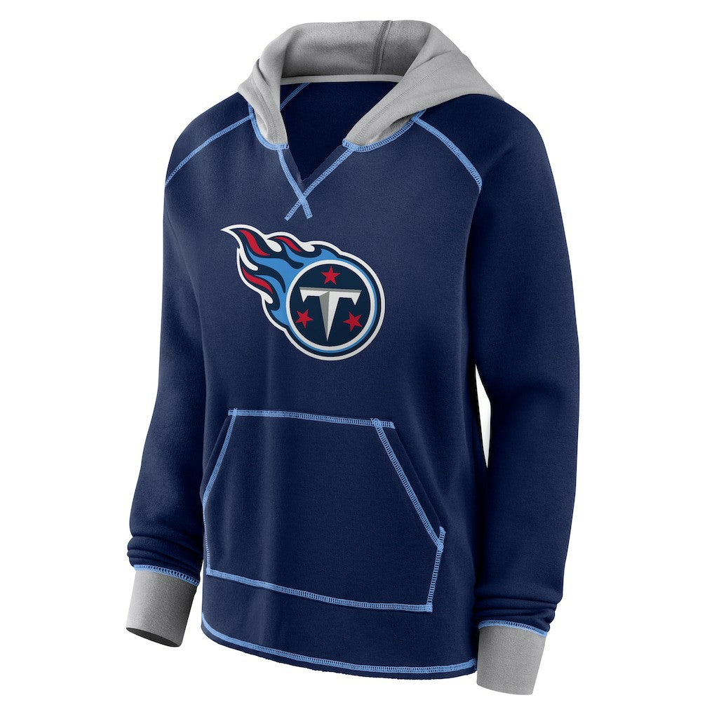 Tennessee Titans Logo Athletic Women's Boom Fleece Pullover V-Neck Hoodie - Navy Hoodies