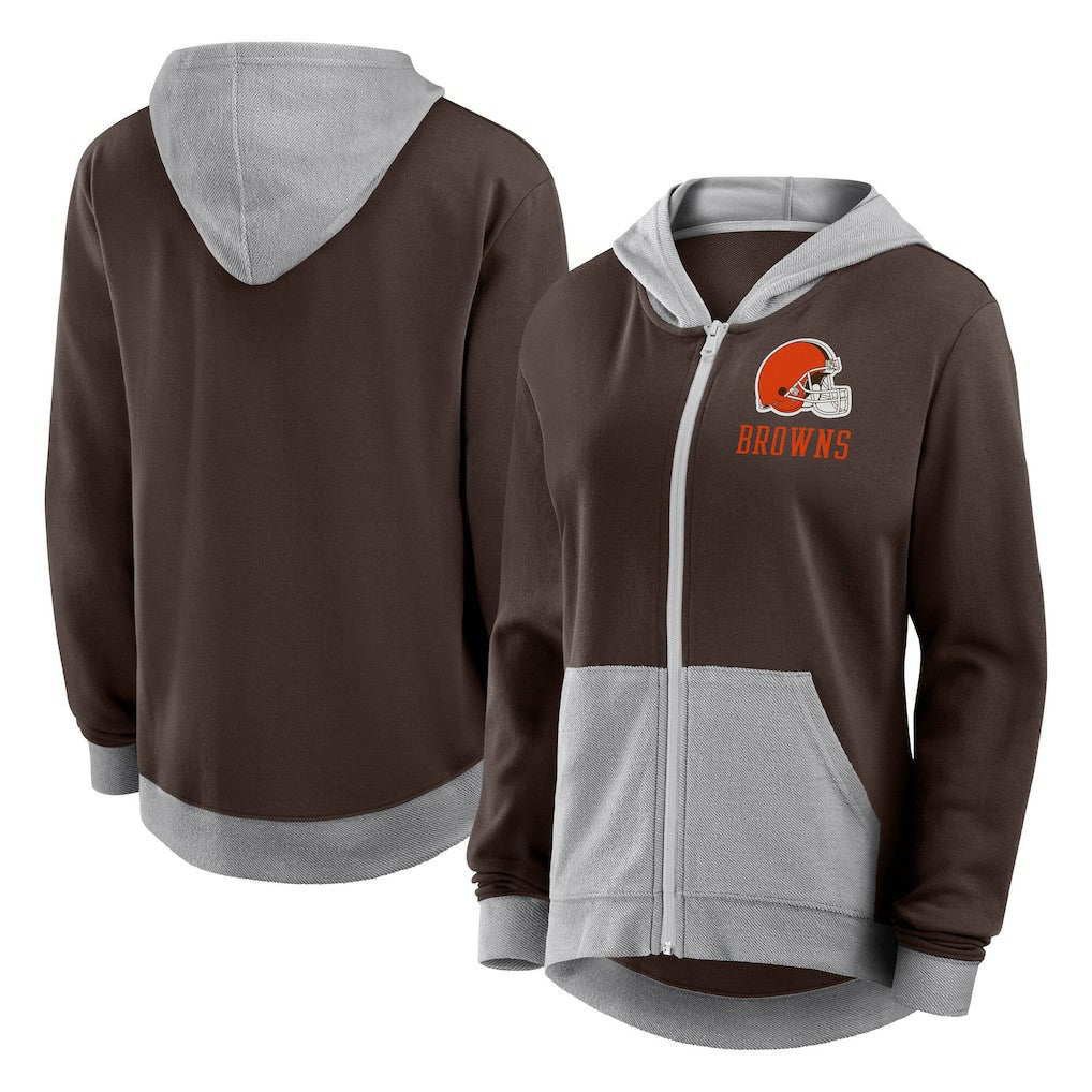 Cleveland Browns Logo Athletic Women's Hit It French Terry Full-Zip Hoodie - Brown Hoodies