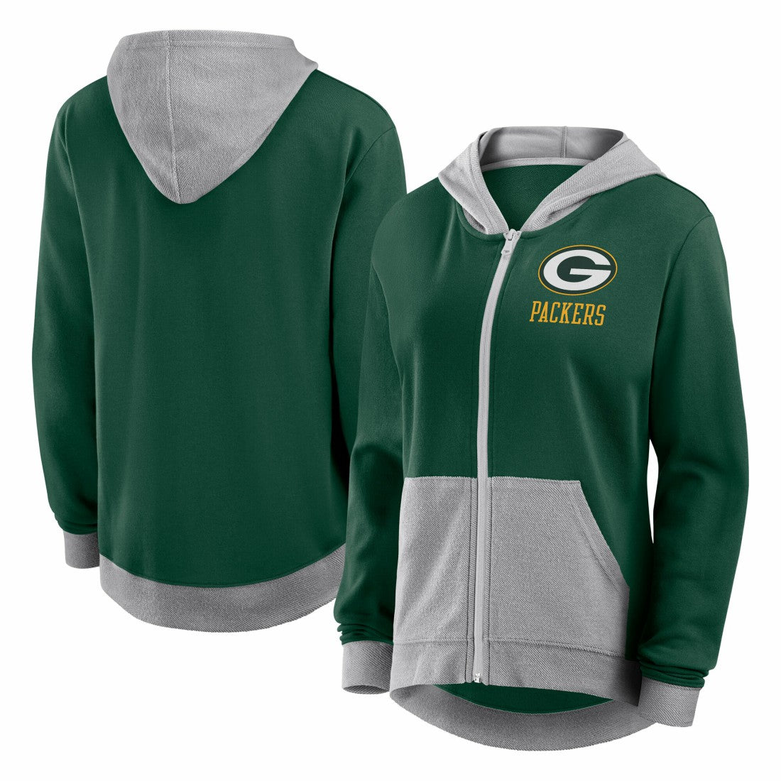 Green Bay Packers Logo Athletic Women's Hit It French Terry Full-Zip Hoodie - Green Hoodies