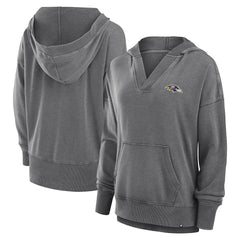 Baltimore Ravens Women's Initiative Snow Wash French Terry V-Neck Pullover Hoodie - Heather Charcoal Hoodies