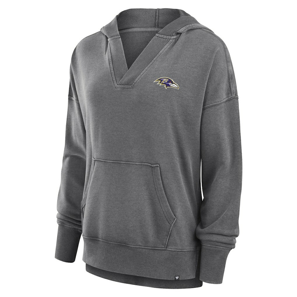 Baltimore Ravens Women's Initiative Snow Wash French Terry V-Neck Pullover Hoodie - Heather Charcoal Hoodies