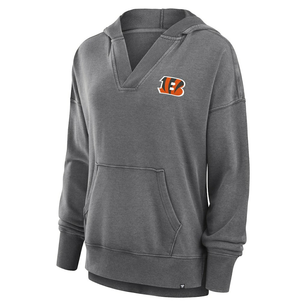 Cincinnati Bengals Women's Initiative Snow Wash French Terry V-Neck Pullover Hoodie - Heather Charcoal Hoodies