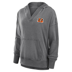 Cincinnati Bengals Women's Initiative Snow Wash French Terry V-Neck Pullover Hoodie - Heather Charcoal Hoodies