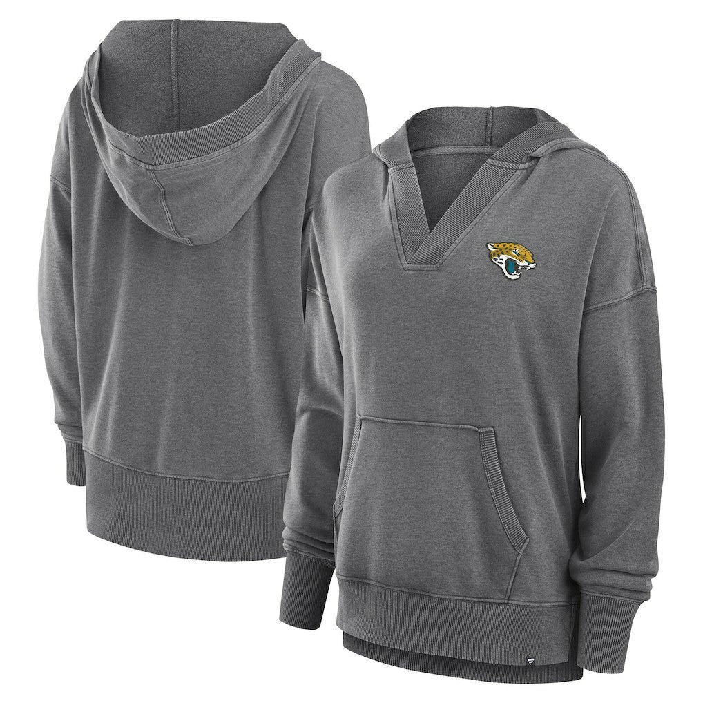 Jacksonville Jaguars Women's Initiative Snow Wash French Terry V-Neck Pullover Hoodie - Heather Charcoal Hoodies