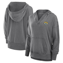 Jacksonville Jaguars Women's Initiative Snow Wash French Terry V-Neck Pullover Hoodie - Heather Charcoal Hoodies