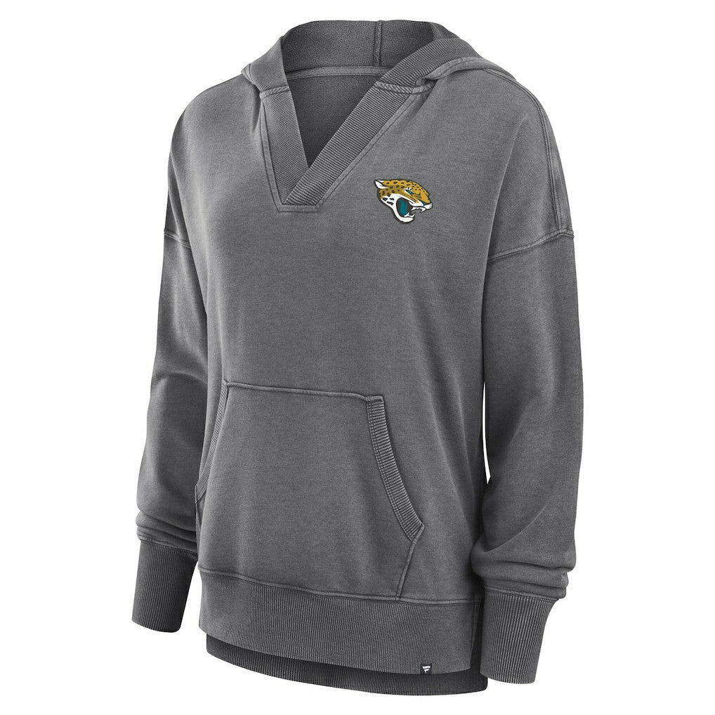 Jacksonville Jaguars Women's Initiative Snow Wash French Terry V-Neck Pullover Hoodie - Heather Charcoal Hoodies