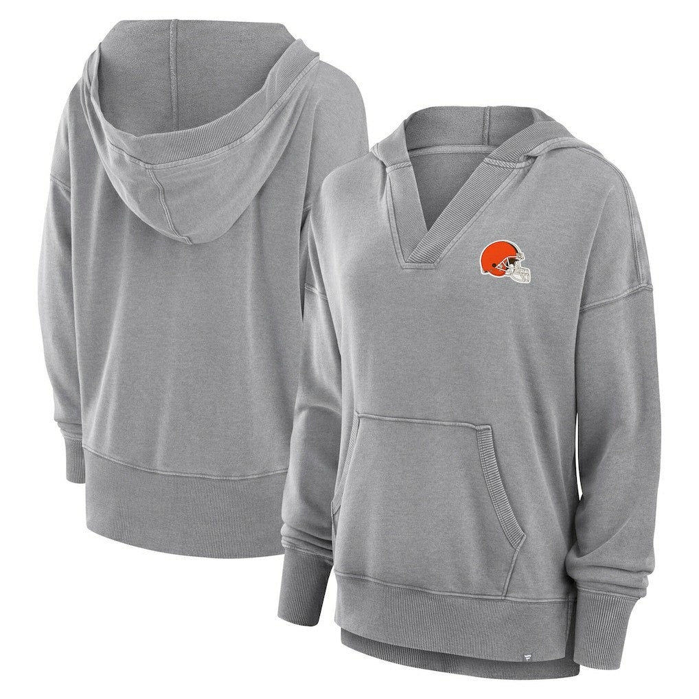 Cleveland Browns Women's Initiative Snow Wash French Terry V-Neck Pullover Hoodie - Heather Gray Hoodies