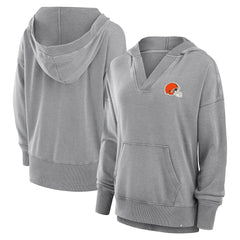 Cleveland Browns Women's Initiative Snow Wash French Terry V-Neck Pullover Hoodie - Heather Gray Hoodies