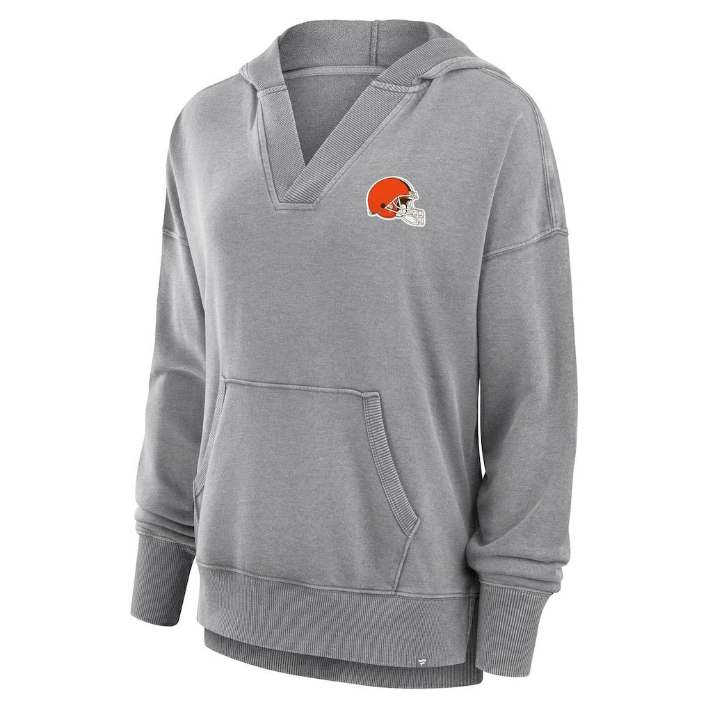 Cleveland Browns Women's Initiative Snow Wash French Terry V-Neck Pullover Hoodie - Heather Gray Hoodies