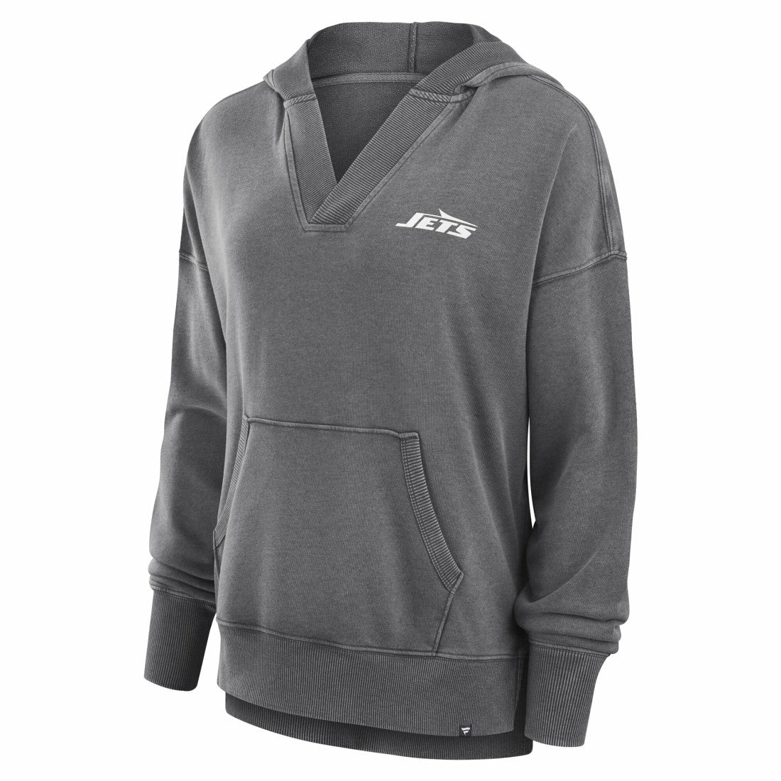 New York Jets Women's Initiative Snow Wash French Terry V-Neck Pullover Hoodie - Heather Charcoal Hoodies