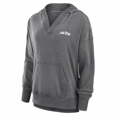 New York Jets Women's Initiative Snow Wash French Terry V-Neck Pullover Hoodie - Heather Charcoal Hoodies