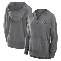 New Orleans Saints Women's Initiative Snow Wash French Terry V-Neck Pullover Hoodie - Heather Charcoal Hoodies