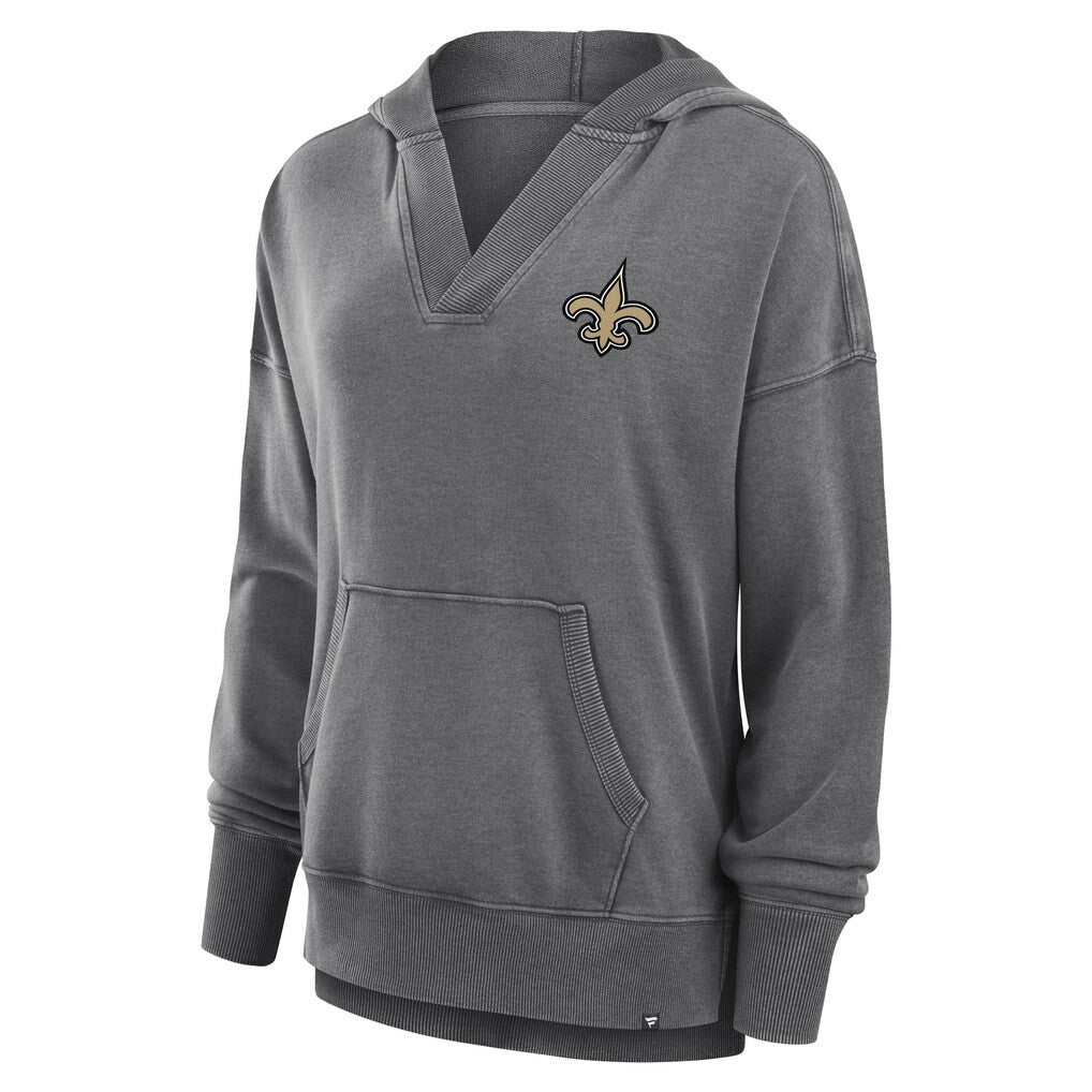 New Orleans Saints Women's Initiative Snow Wash French Terry V-Neck Pullover Hoodie - Heather Charcoal Hoodies