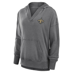 New Orleans Saints Women's Initiative Snow Wash French Terry V-Neck Pullover Hoodie - Heather Charcoal Hoodies