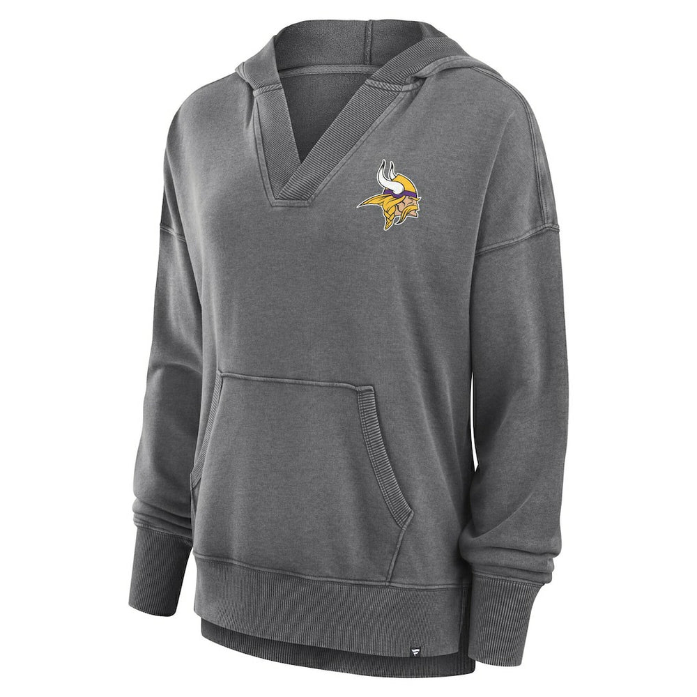 Minnesota Vikings Women's Initiative Snow Wash French Terry V-Neck Pullover Hoodie - Heather Charcoal Hoodies