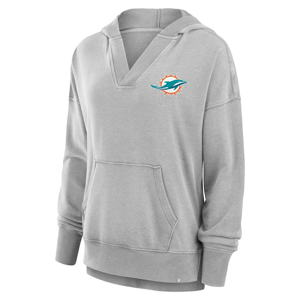 Miami Dolphins Women's Initiative Snow Wash French Terry V-Neck Pullover Hoodie - Heather Gray Hoodies