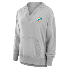 Miami Dolphins Women's Initiative Snow Wash French Terry V-Neck Pullover Hoodie - Heather Gray Hoodies