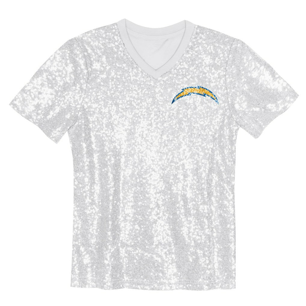 Justin Herbert Los Angeles Chargers Girls Youth Sequin V-Neck Fashion Jersey - Powder Blue Jerseys