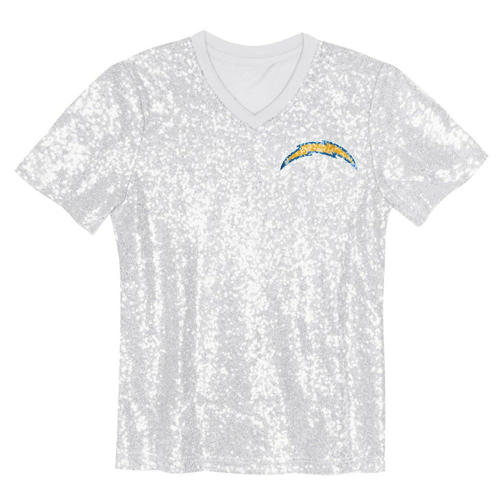 Justin Herbert Los Angeles Chargers Girls Youth Sequin V-Neck Fashion Jersey - Powder Blue Jerseys
