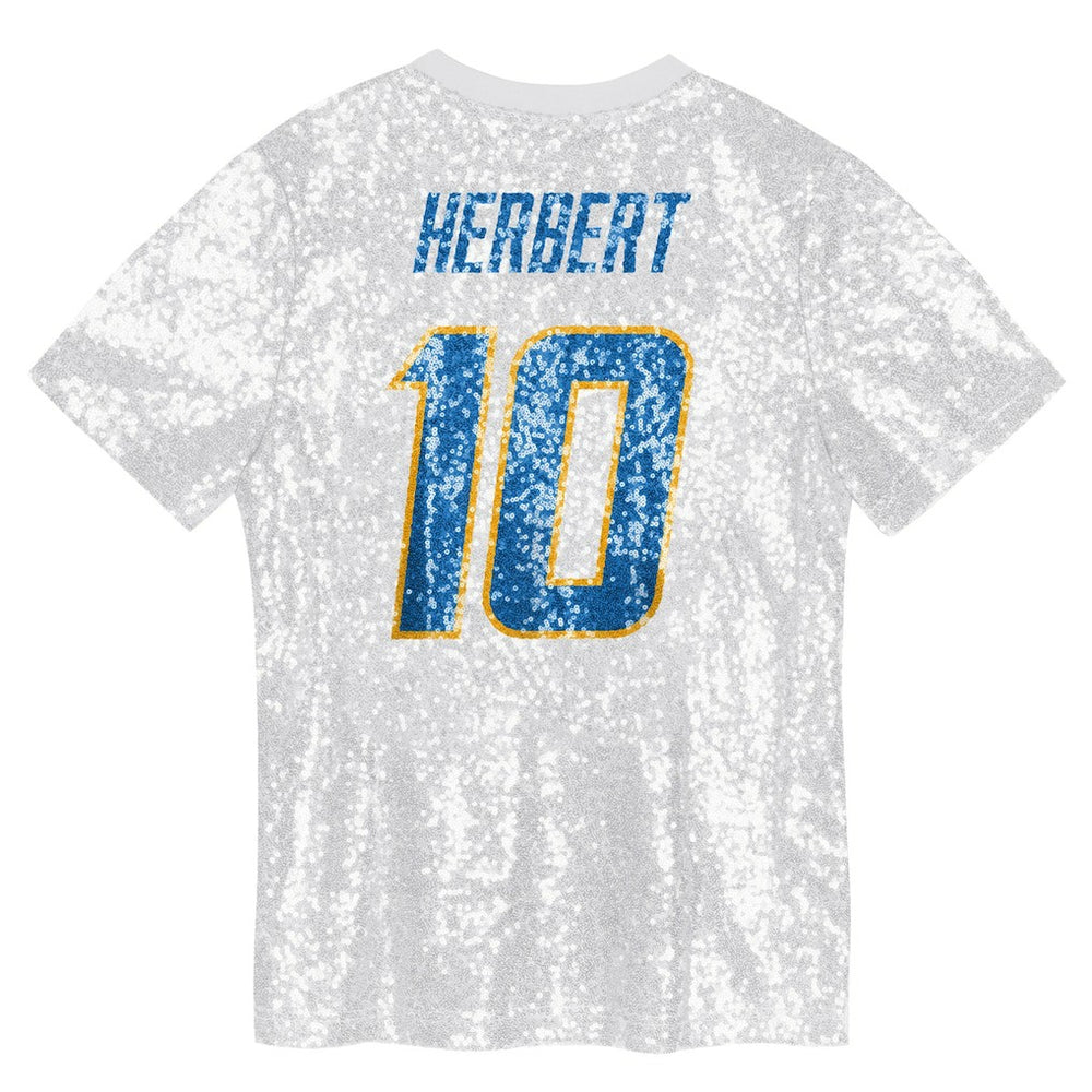 Justin Herbert Los Angeles Chargers Girls Youth Sequin V-Neck Fashion Jersey - Powder Blue Jerseys
