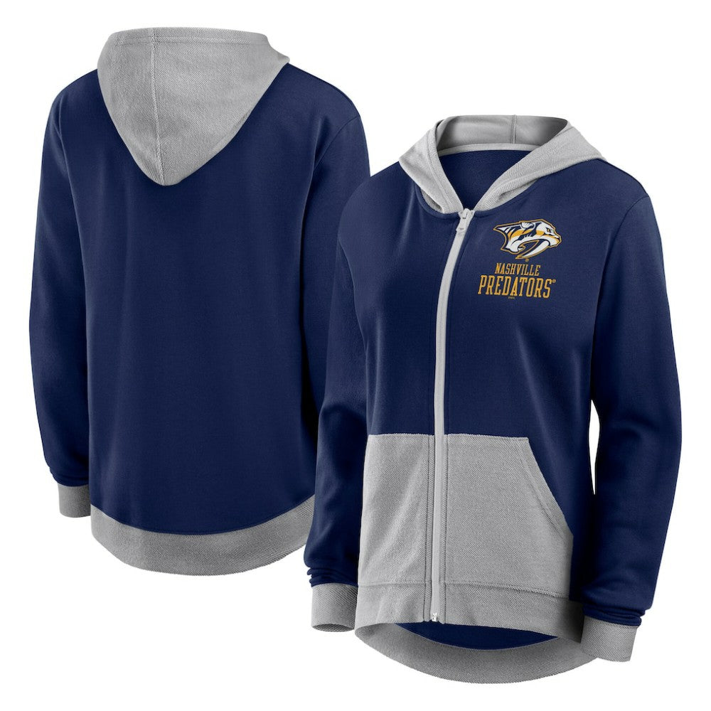 Nashville Predators Logo Athletic Women's Hit It French Terry Full-Zip Hoodie - Navy | US 201195266