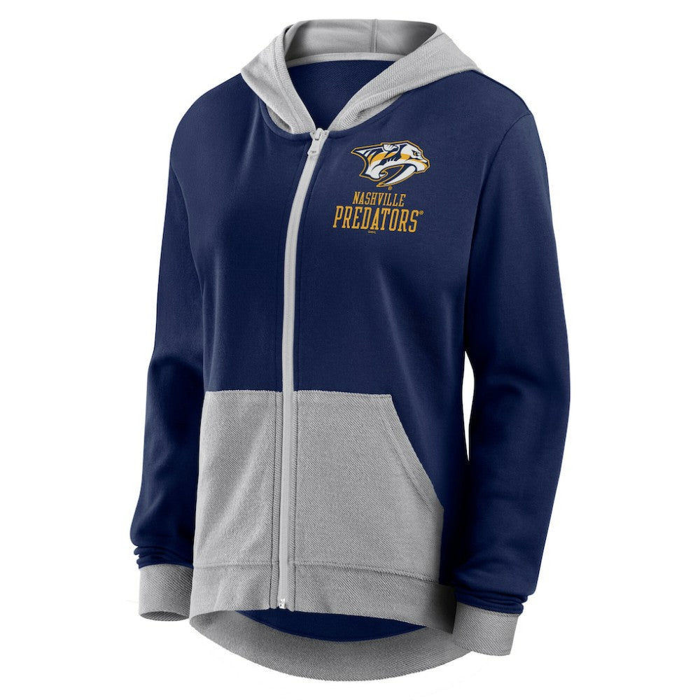 Nashville Predators Logo Athletic Women's Hit It French Terry Full-Zip Hoodie - Navy | US 201195266