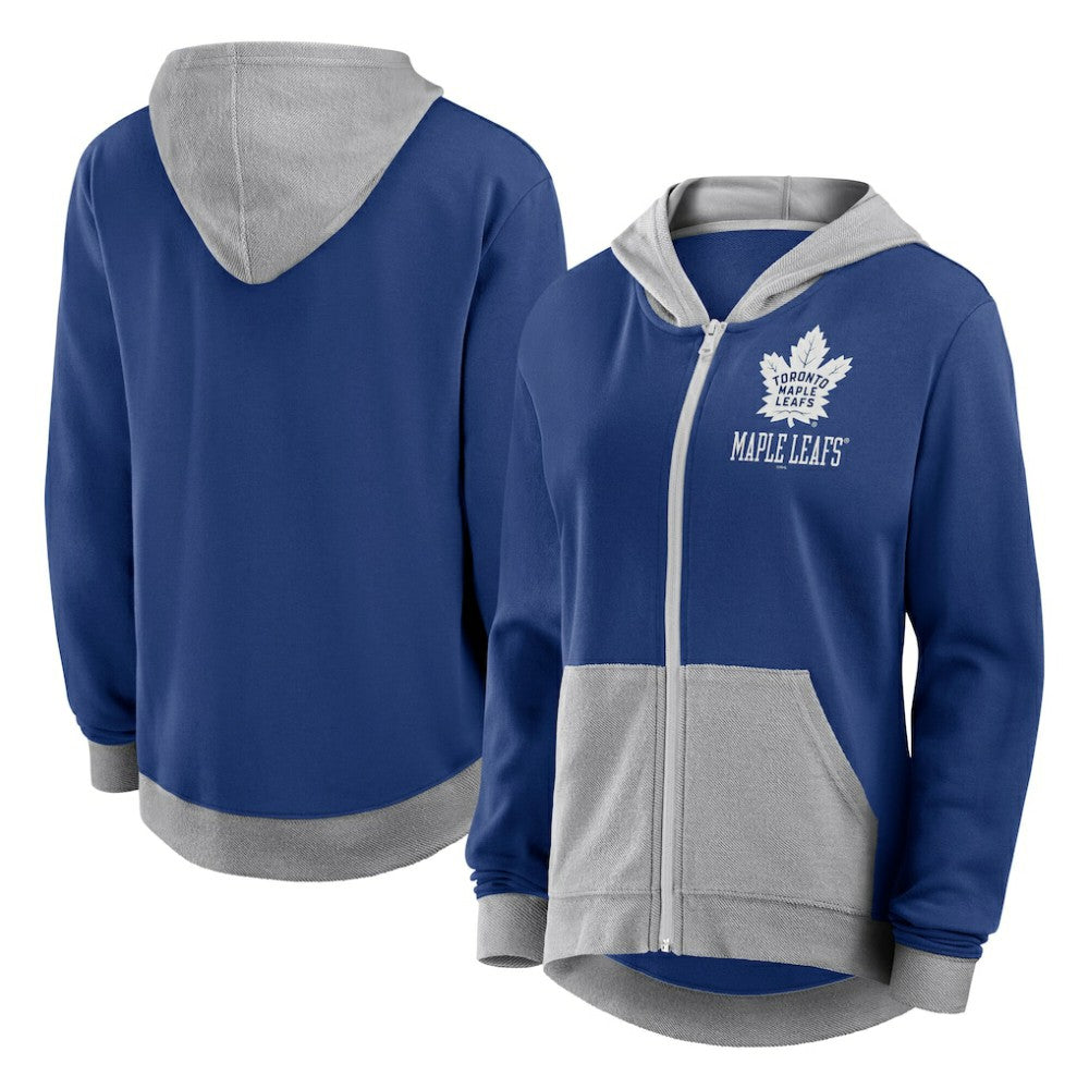 Toronto Maple Leafs Logo Athletic Women's Hit It French Terry Full-Zip Hoodie - Blue | US 201195268