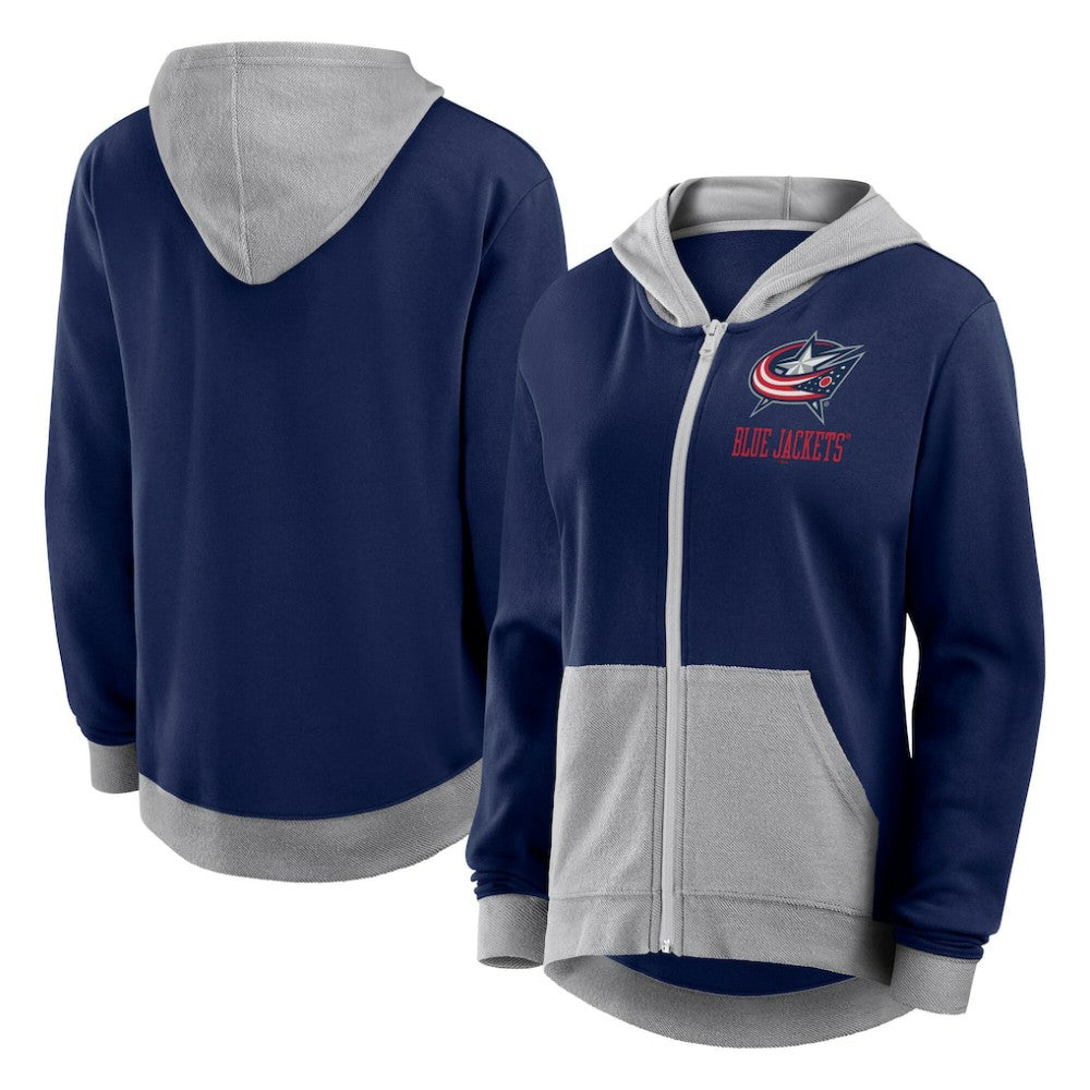 Columbus Blue Jackets Logo Athletic Women's Hit It French Terry Full-Zip Hoodie - Navy | US 201195269