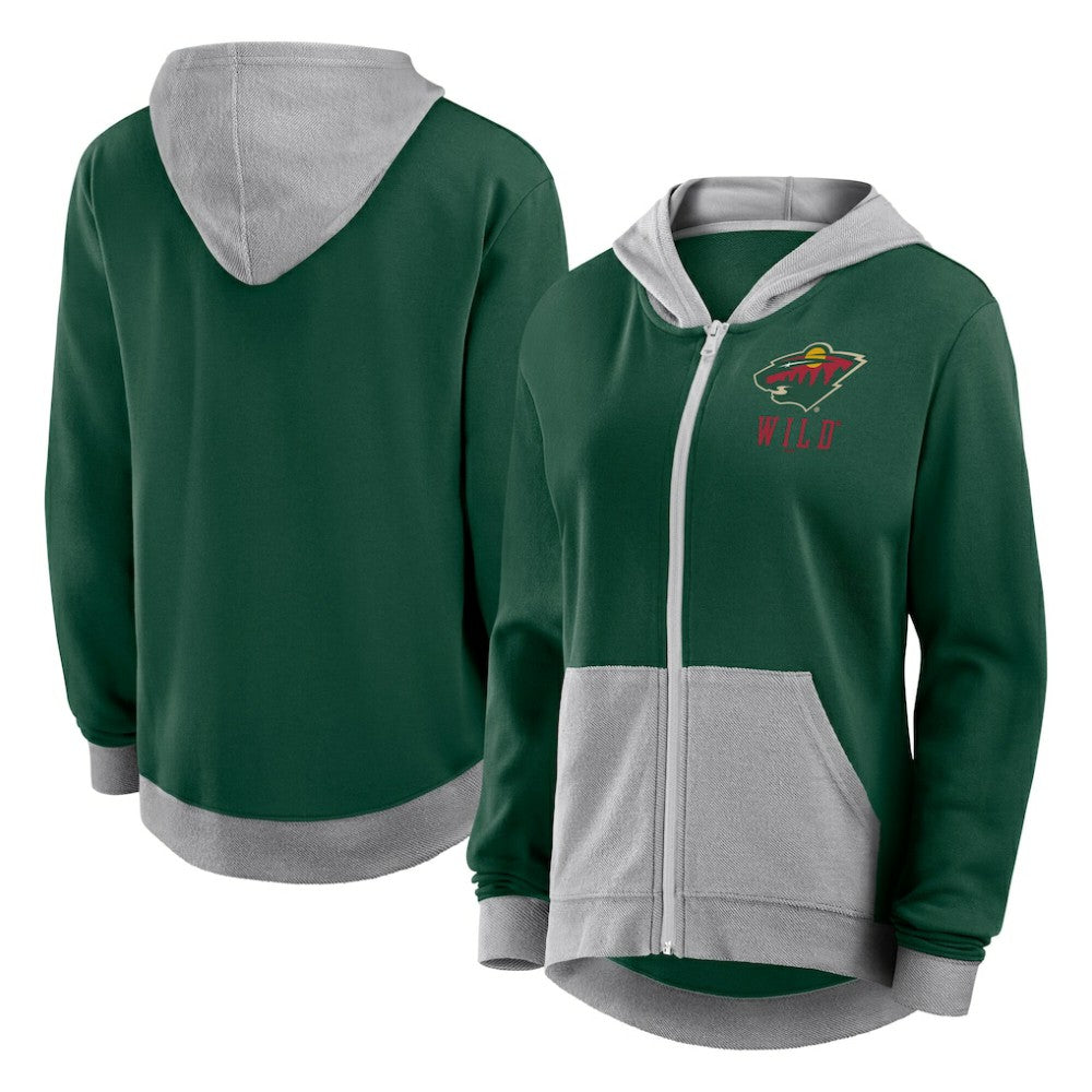 Minnesota Wild Logo Athletic Women's Hit It French Terry Full-Zip Hoodie - Green | US 201195277