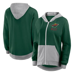 Minnesota Wild Logo Athletic Women's Hit It French Terry Full-Zip Hoodie - Green | US 201195277