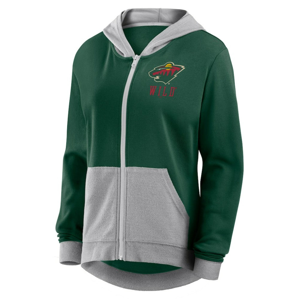 Minnesota Wild Logo Athletic Women's Hit It French Terry Full-Zip Hoodie - Green | US 201195277