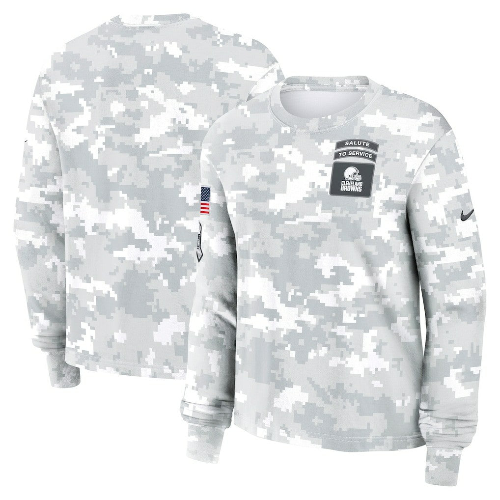 Cleveland Browns Women's 2024 Salute To Service Dri-FIT Long Sleeve T-Shirt - Arctic Camo T-shirts